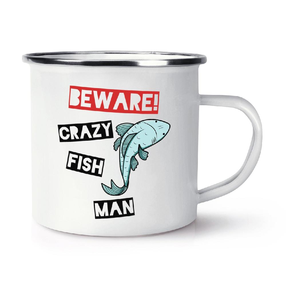 gift base Beware Crazy Fish Man Retro Enamel Mug Cup