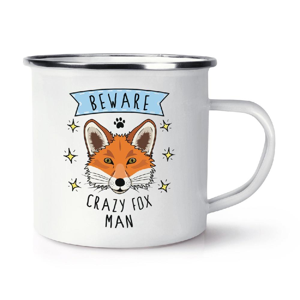 gift base Beware Crazy Fox Man Retro Enamel Mug Cup