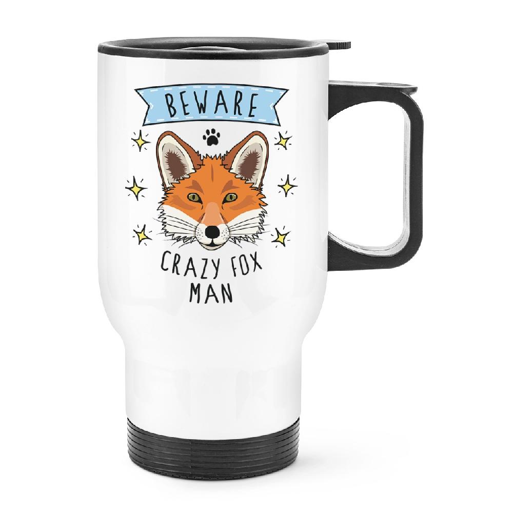 gift base Beware Crazy Fox Man Travel Mug Cup With Handle