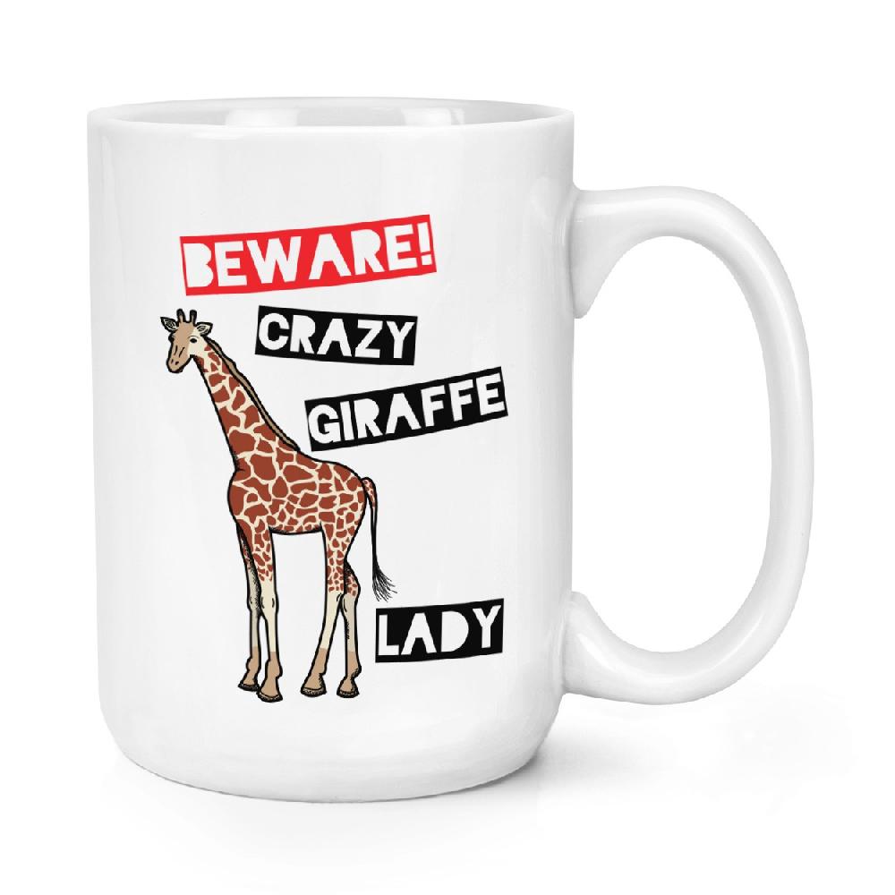 gift base Beware Crazy Giraffe Lady 15oz Large Mug Cup