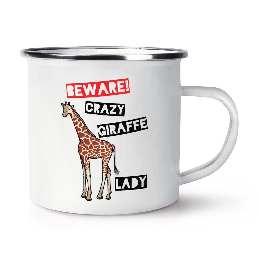 gift base Beware Crazy Giraffe Lady Retro Enamel Mug Cup