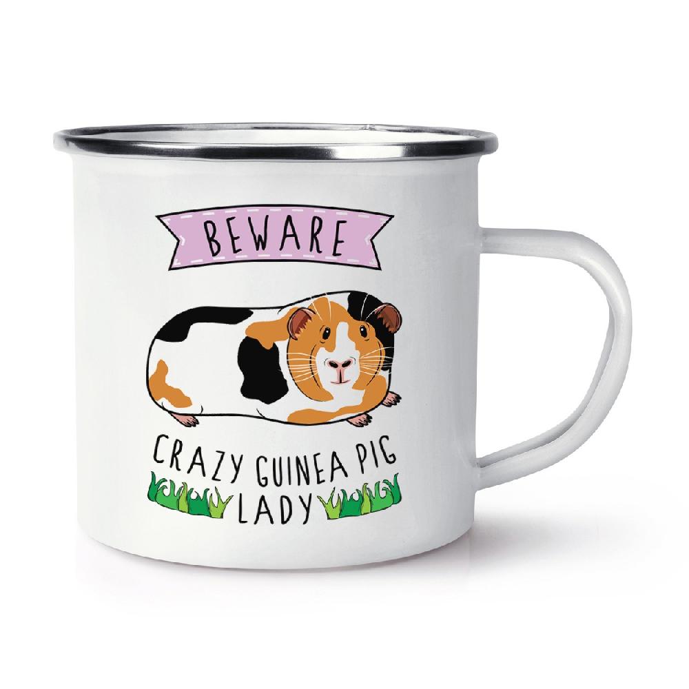 gift base Beware Crazy Guinea Pig Lady Retro Enamel Mug Cup