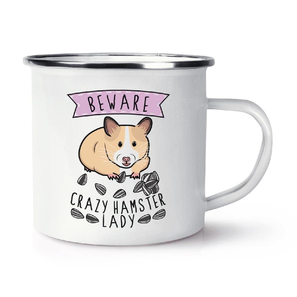 gift base Beware Crazy Hamster Lady Retro Enamel Mug Cup