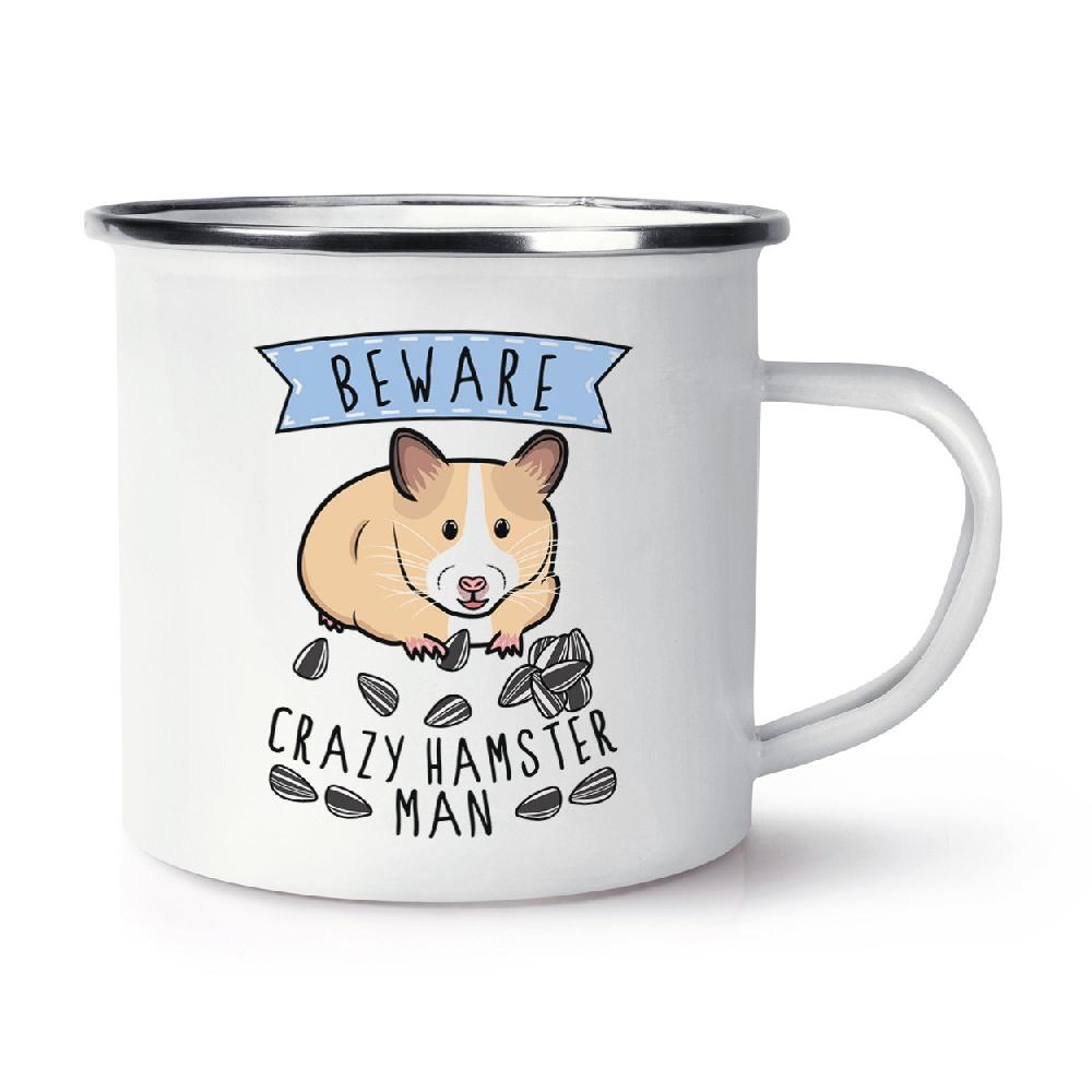 gift base Beware Crazy Hamster Man Retro Enamel Mug Cup