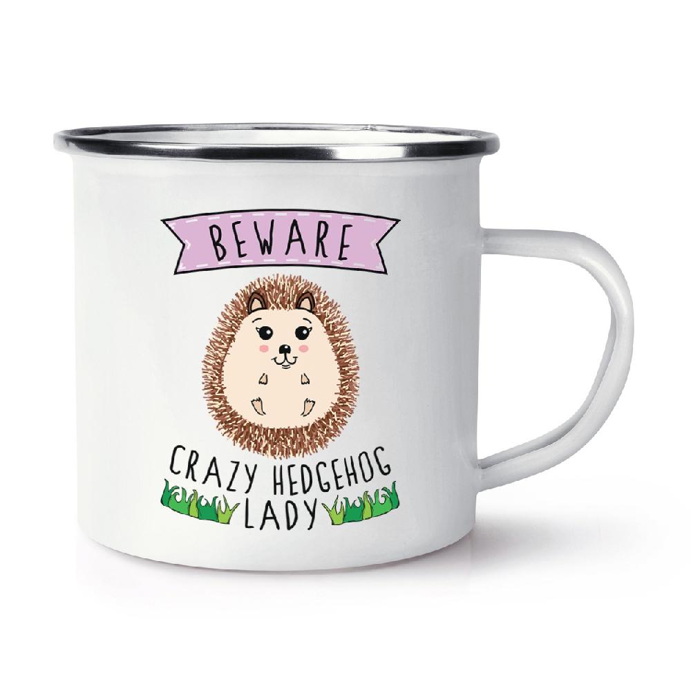 gift base Beware Crazy Hedgehog Lady Retro Enamel Mug Cup