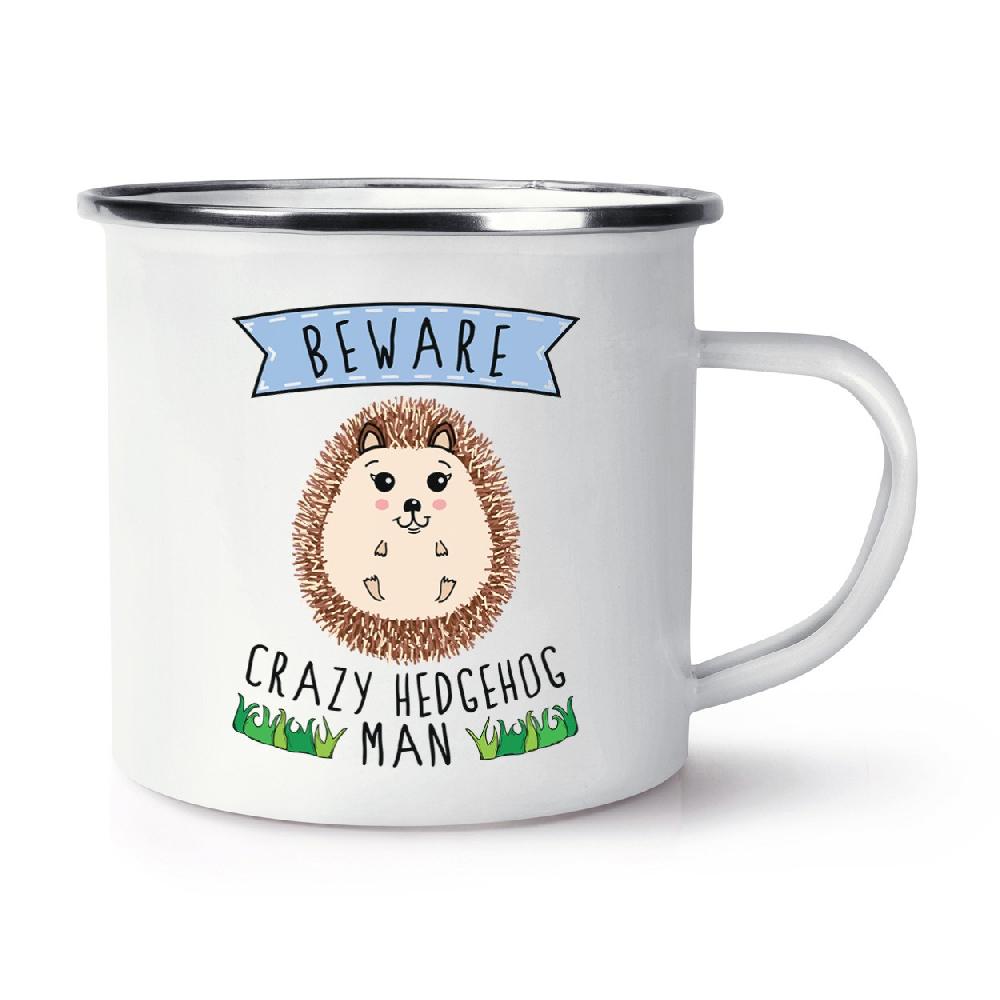 gift base Beware Crazy Hedgehog Man Retro Enamel Mug Cup
