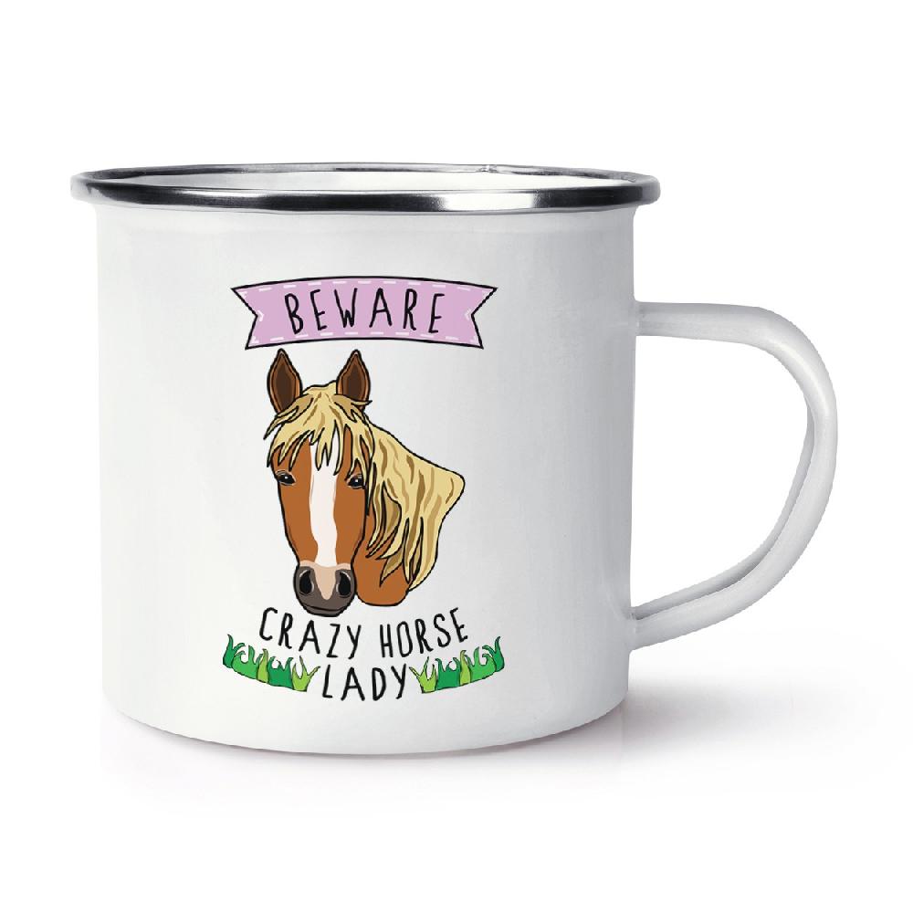 gift base Beware Crazy Horse Lady Retro Enamel Mug Cup