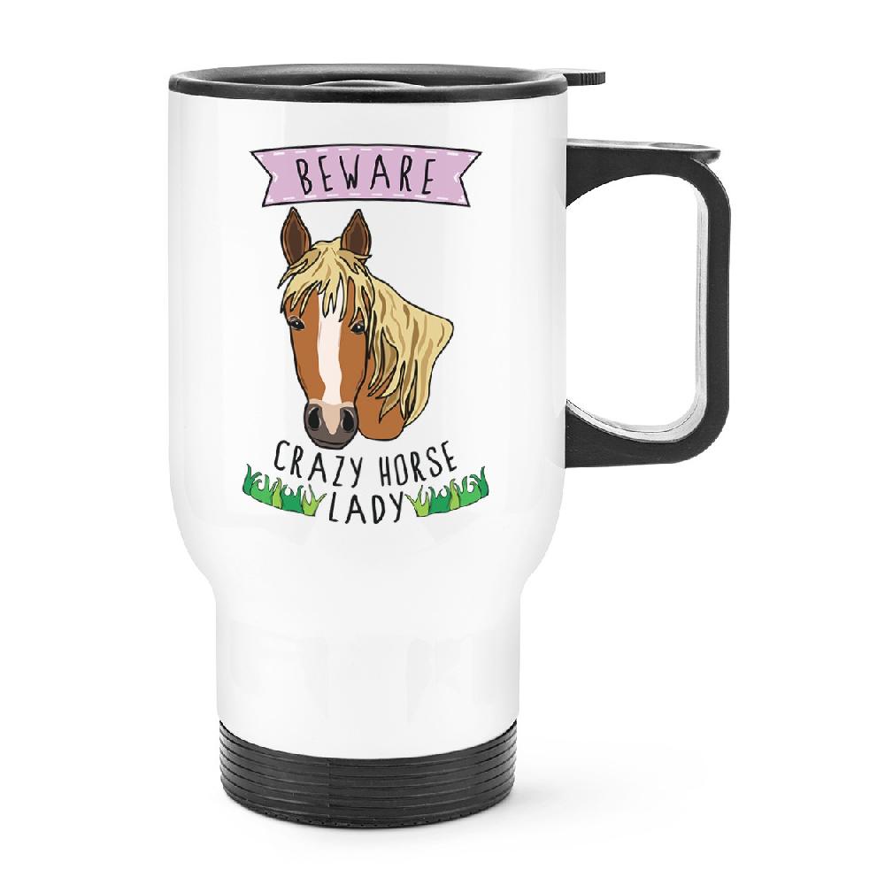 gift base Beware Crazy Horse Lady Travel Mug Cup With Handle