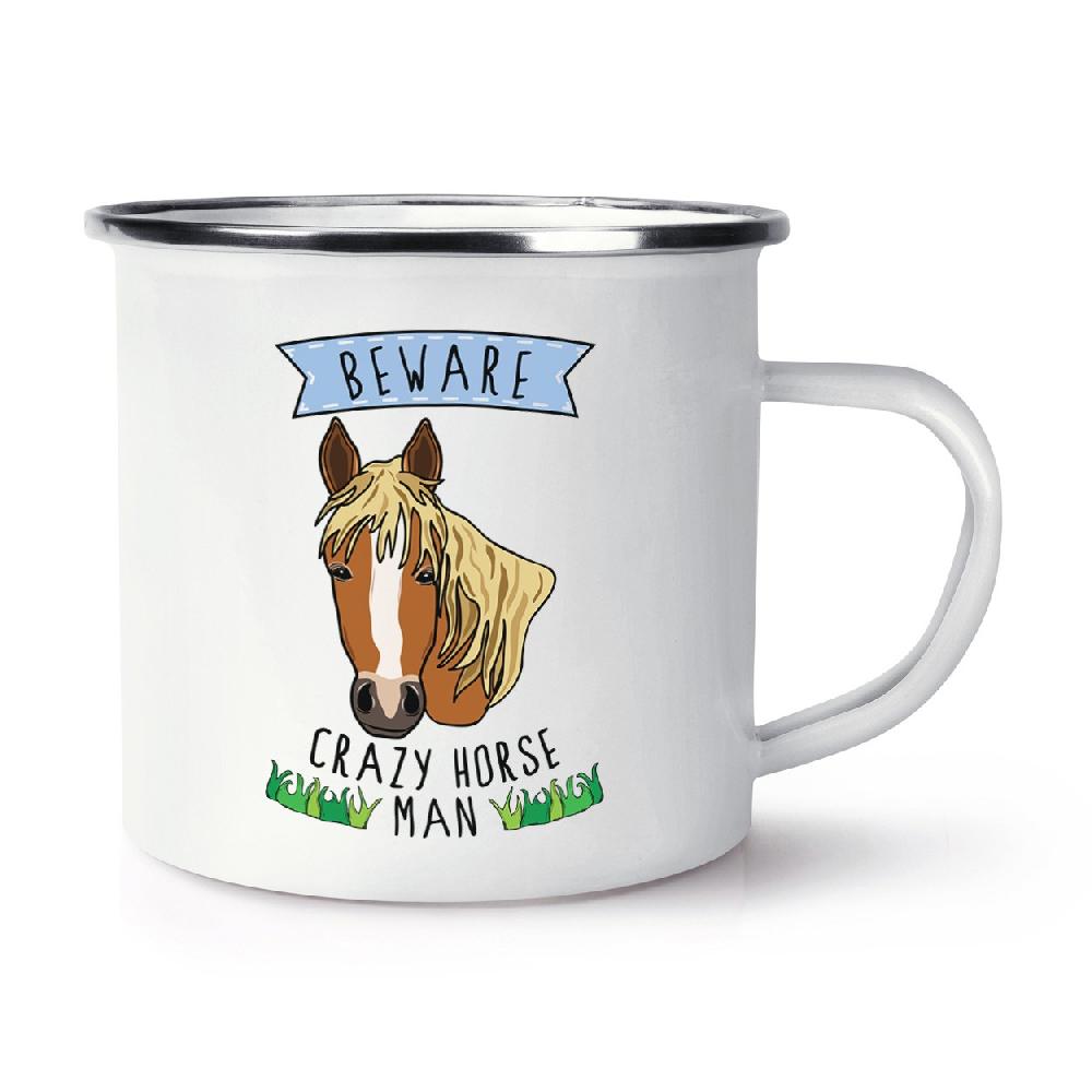 gift base Beware Crazy Horse Man Retro Enamel Mug Cup