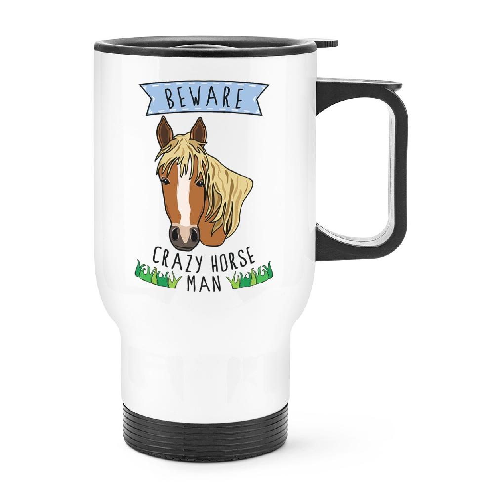 gift base Beware Crazy Horse Man Travel Mug Cup With Handle