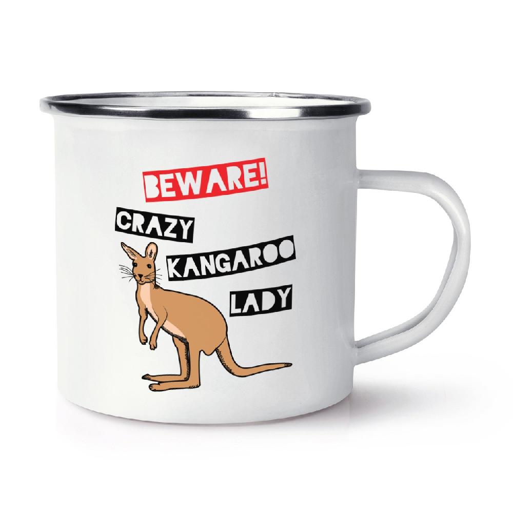 gift base Beware Crazy Kangaroo Lady Retro Enamel Mug Cup