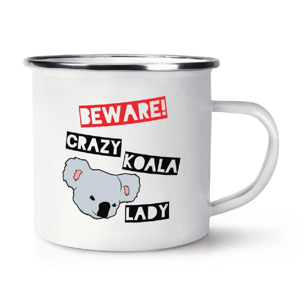 gift base Beware Crazy Koala Lady Retro Enamel Mug Cup