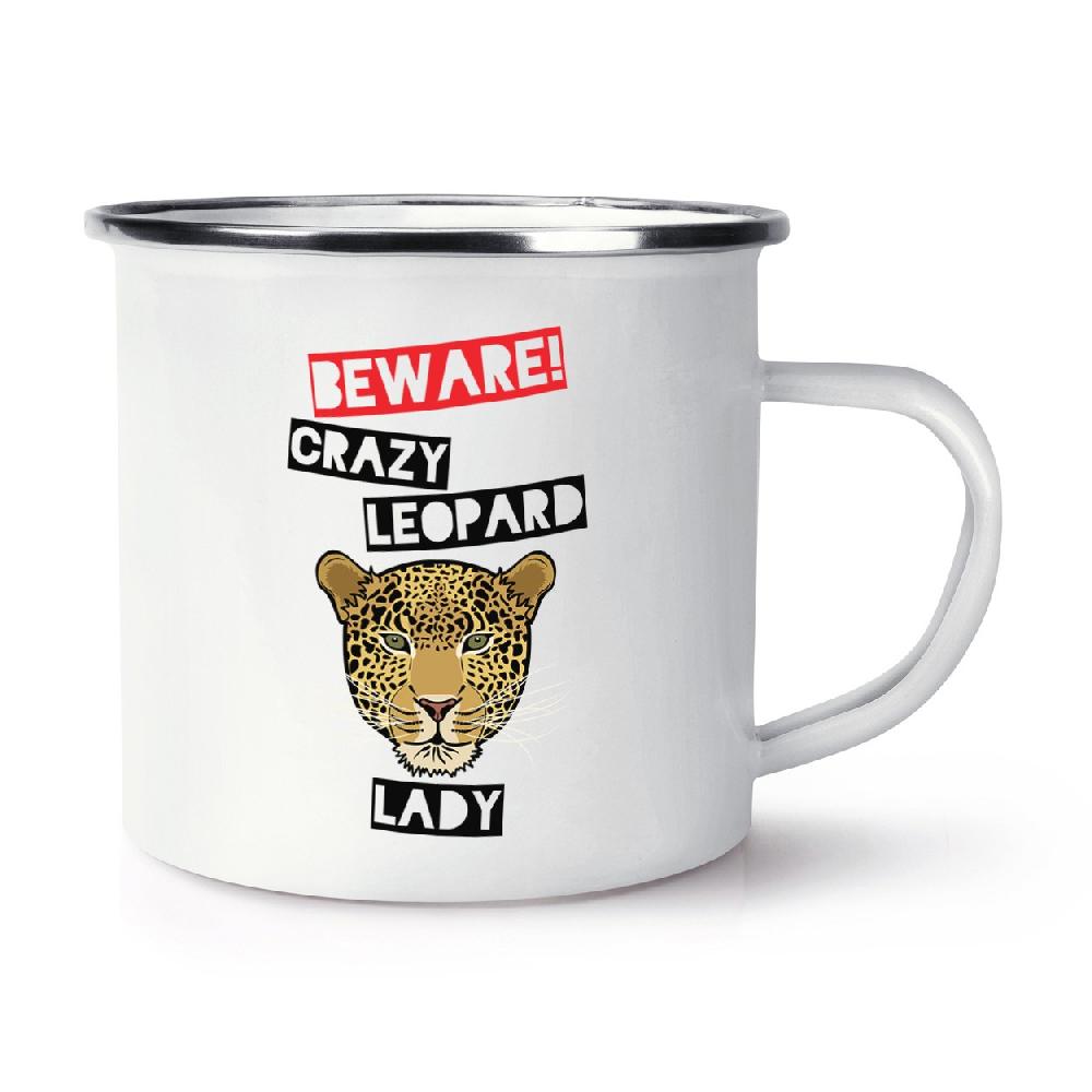 gift base Beware Crazy Leopard Lady Retro Enamel Mug Cup