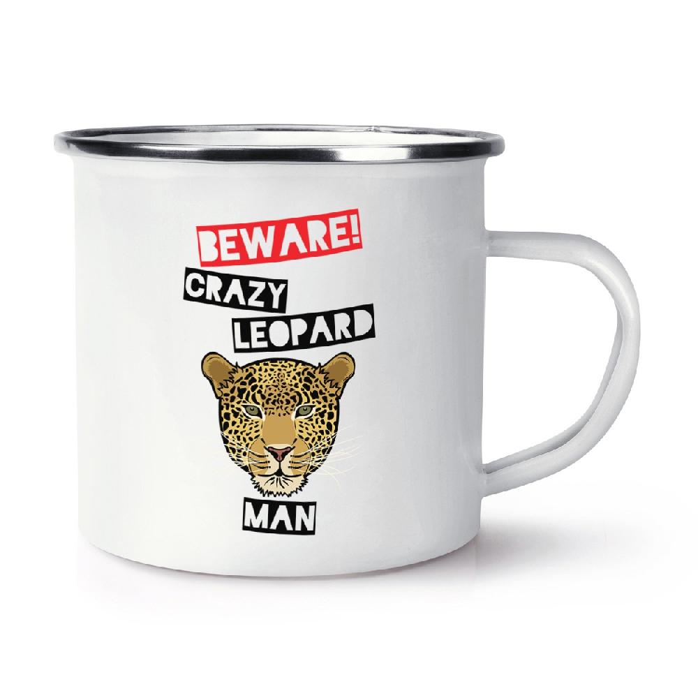 gift base Beware Crazy Leopard Man Retro Enamel Mug Cup