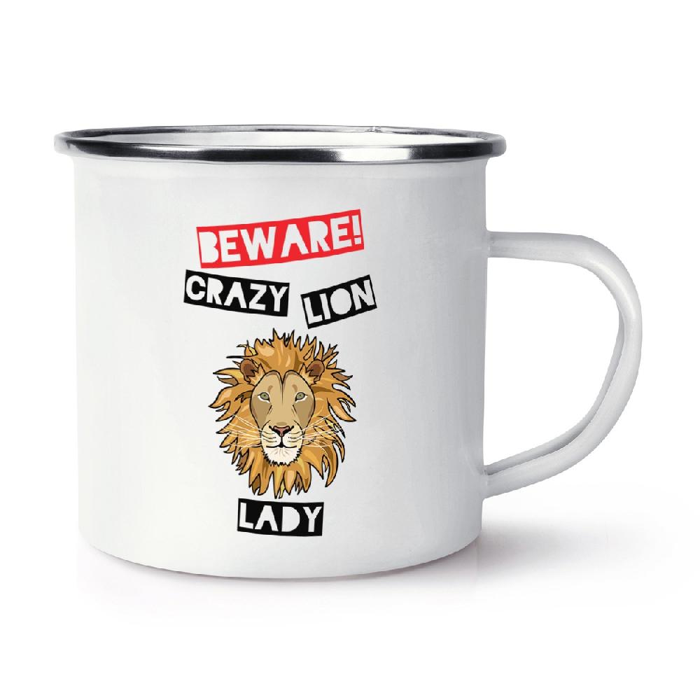 gift base Beware Crazy Lion Lady Retro Enamel Mug Cup