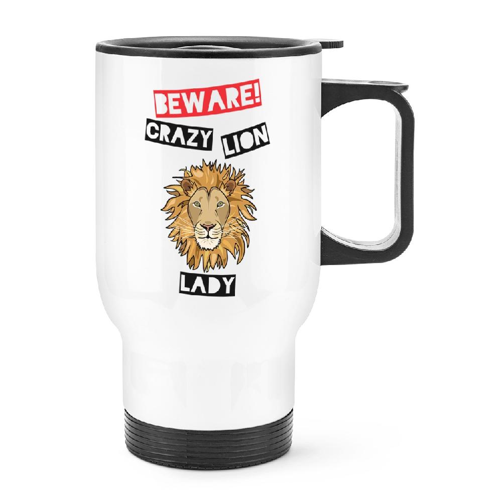 gift base Beware Crazy Lion Lady Travel Mug Cup With Handle
