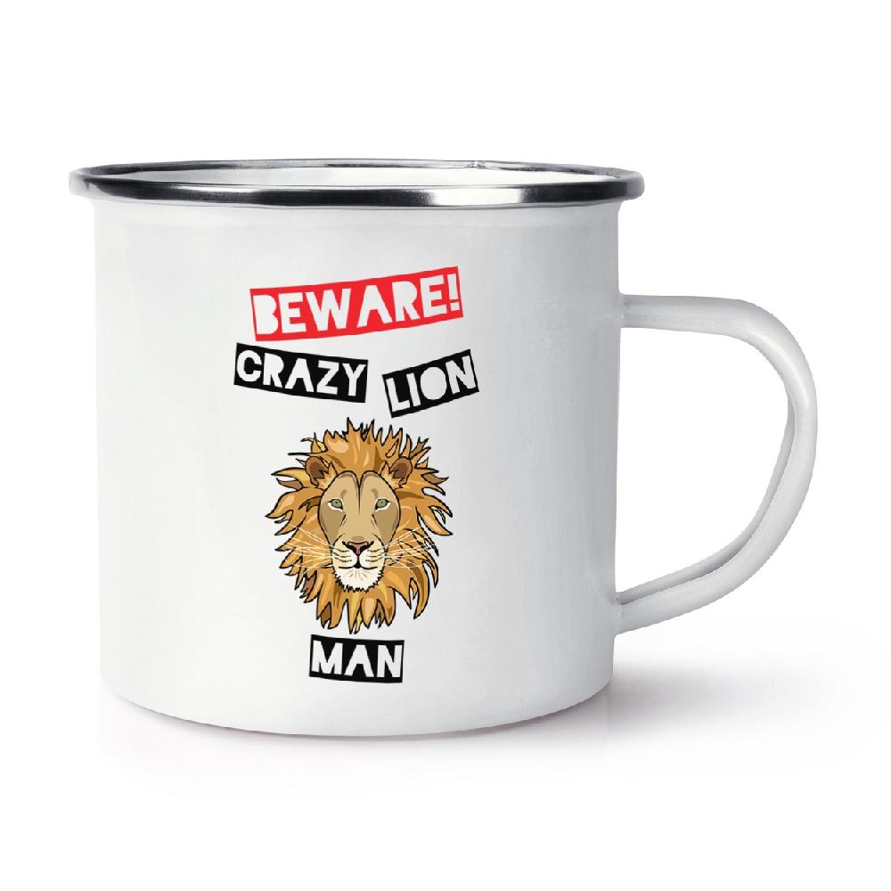 gift base Beware Crazy Lion Man Retro Enamel Mug Cup