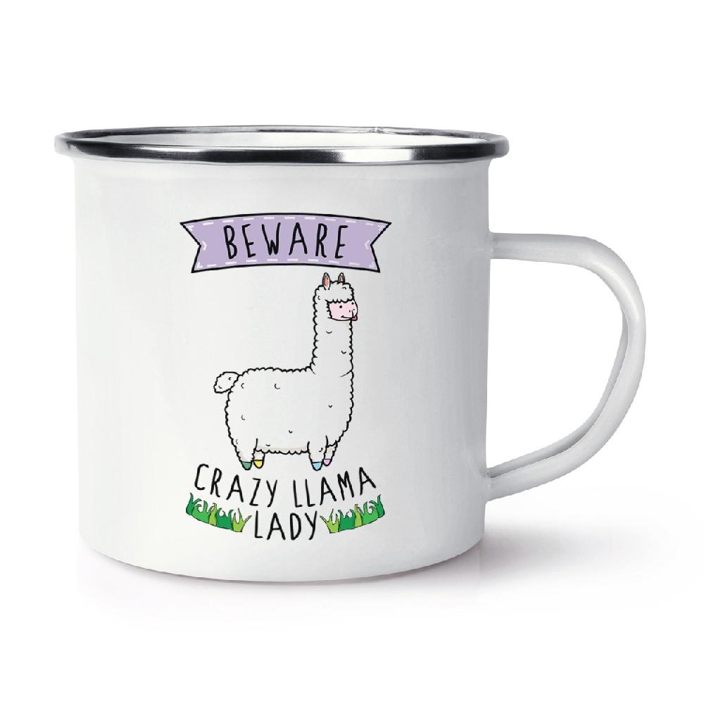gift base Beware Crazy Llama Lady Retro Enamel Mug Cup