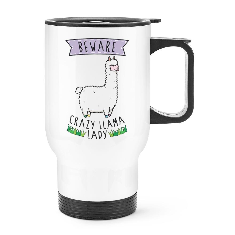 gift base Beware Crazy Llama Lady Travel Mug Cup With Handle