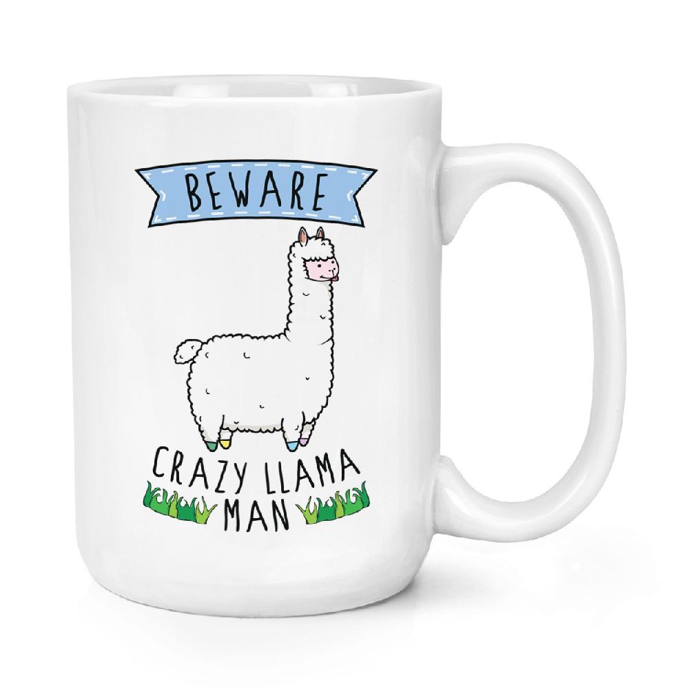 gift base Beware Crazy Llama Man 15oz Large Mug Cup