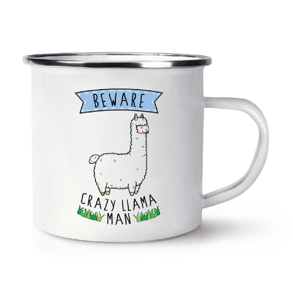 gift base Beware Crazy Llama Man Retro Enamel Mug Cup