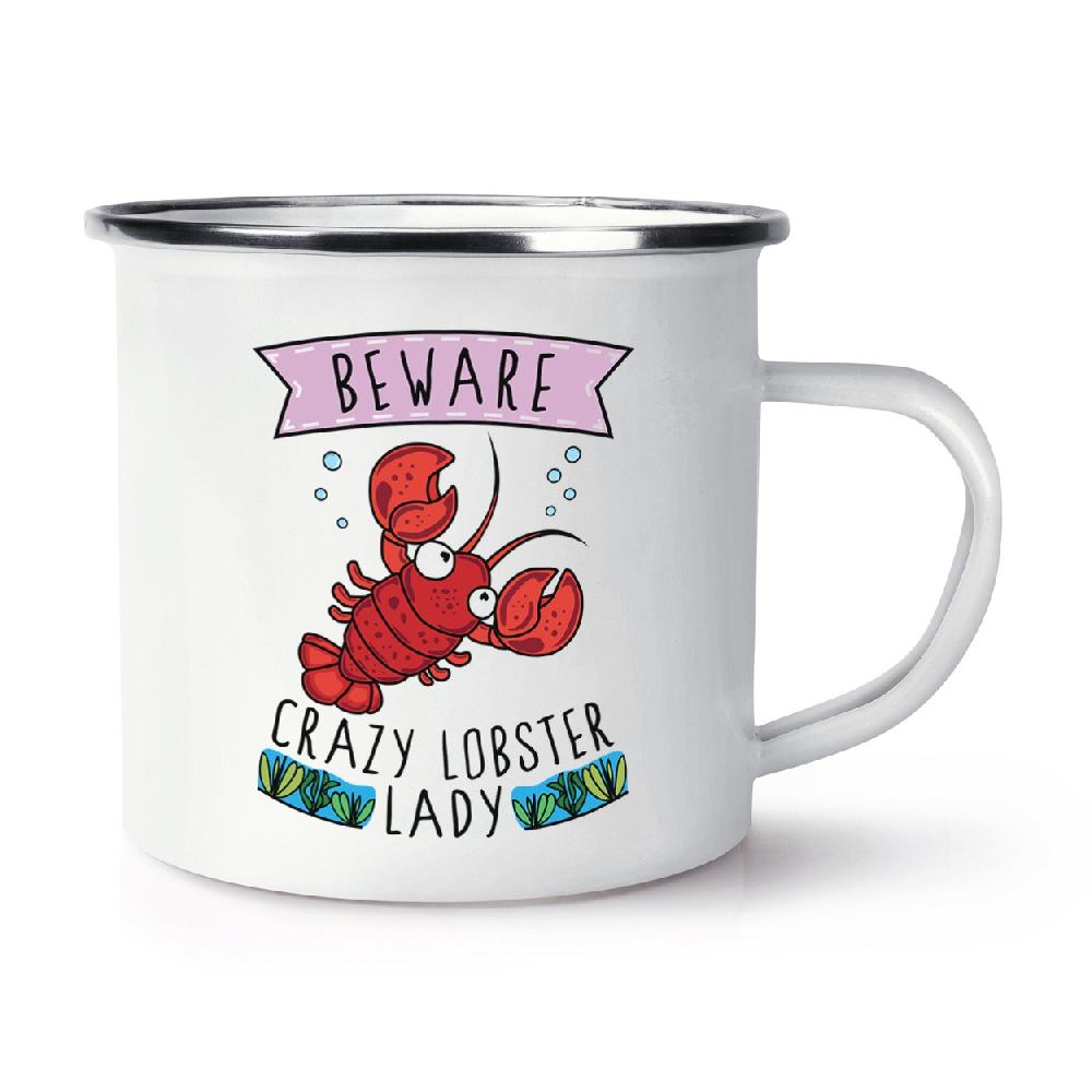 gift base Beware Crazy Lobster Lady Retro Enamel Mug Cup