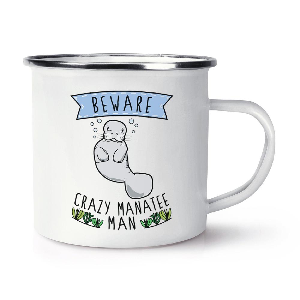 gift base Beware Crazy Manatee Man Retro Enamel Mug Cup
