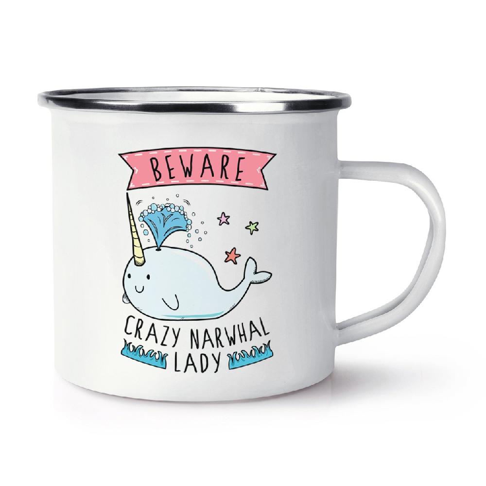 gift base Beware Crazy Narwhal Lady Retro Enamel Mug Cup
