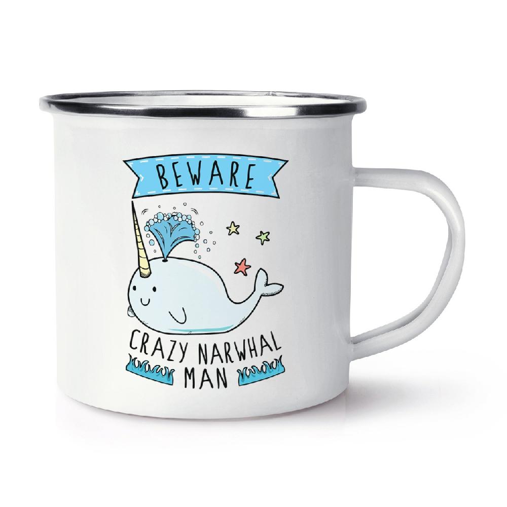 gift base Beware Crazy Narwhal Man Retro Enamel Mug Cup