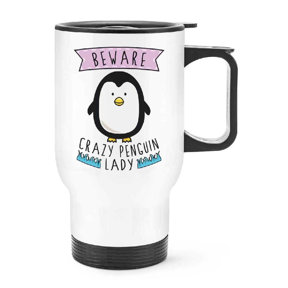 gift base Beware Crazy Penguin Lady Travel Mug Cup With Handle