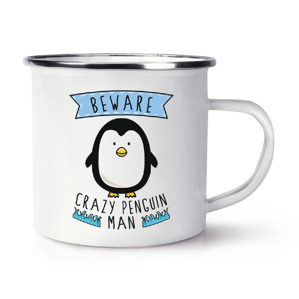 gift base Beware Crazy Penguin Man Retro Enamel Mug Cup