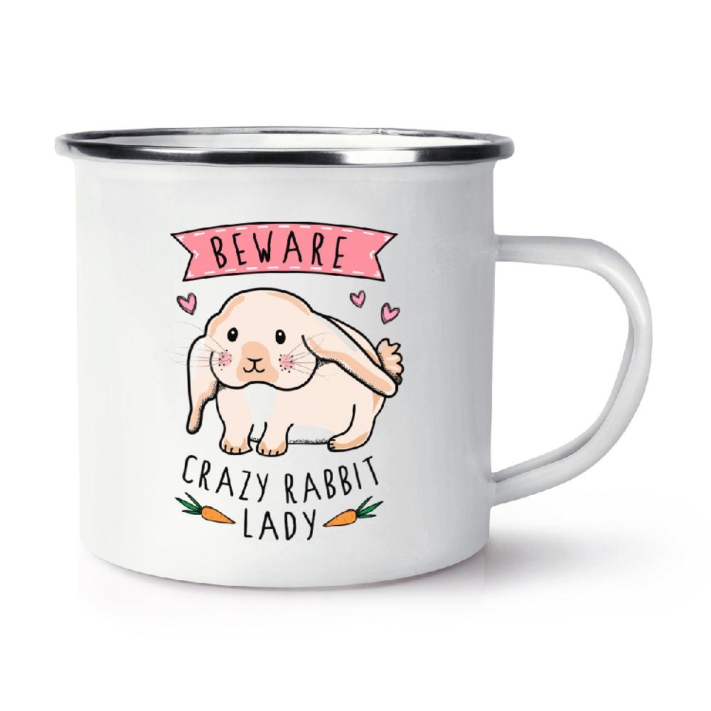 gift base Beware Crazy Rabbit Lady Retro Enamel Mug Cup