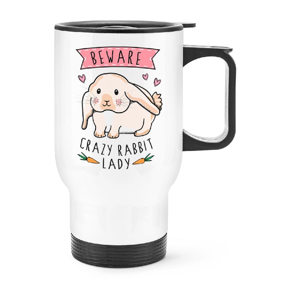 gift base Beware Crazy Rabbit Lady Travel Mug Cup With Handle