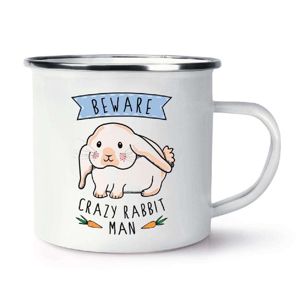 gift base Beware Crazy Rabbit Man Retro Enamel Mug Cup