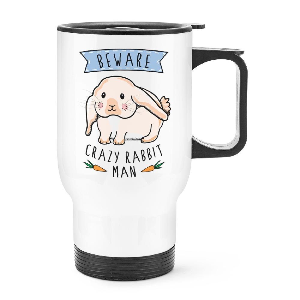 gift base Beware Crazy Rabbit Man Travel Mug Cup With Handle