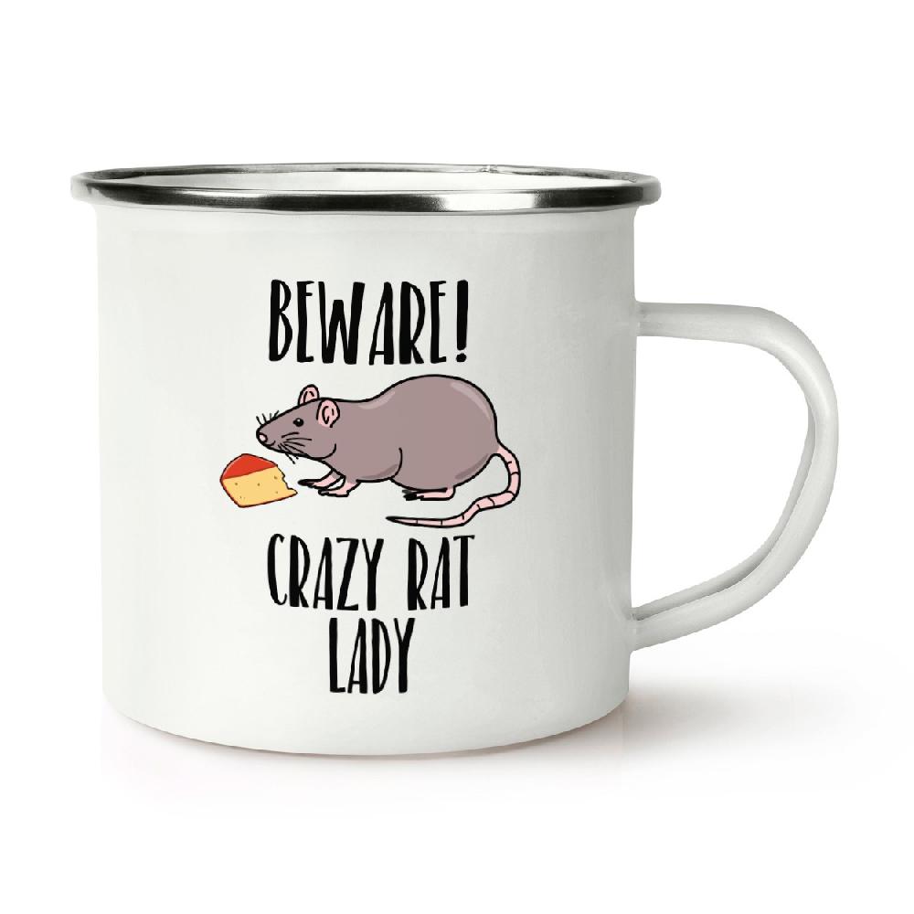 gift base Beware Crazy Rat Lady Retro Enamel Mug Cup