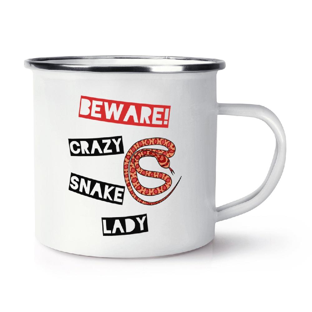 gift base Beware Crazy Snake Lady Retro Enamel Mug Cup