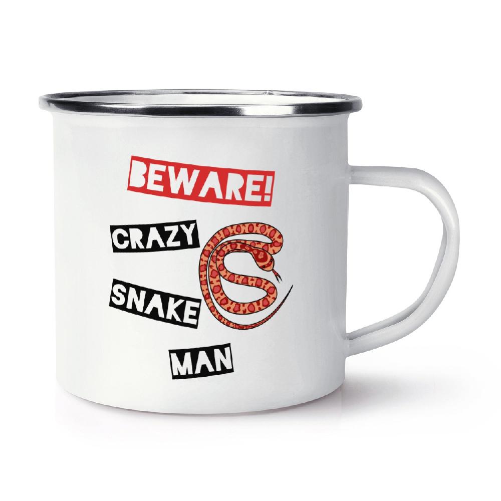 gift base Beware Crazy Snake Man Retro Enamel Mug Cup