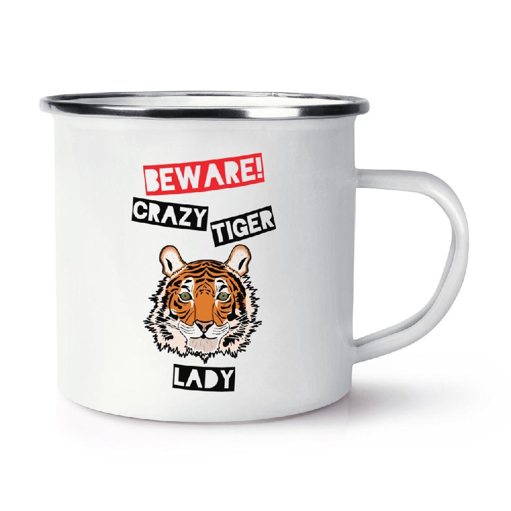 gift base Beware Crazy Tiger Lady Retro Enamel Mug Cup