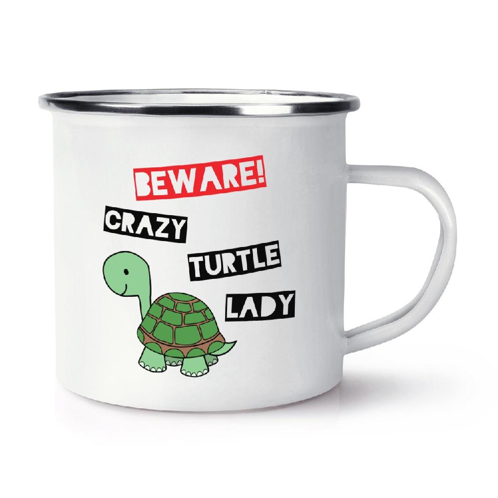 gift base Beware Crazy Turtle Lady Retro Enamel Mug Cup