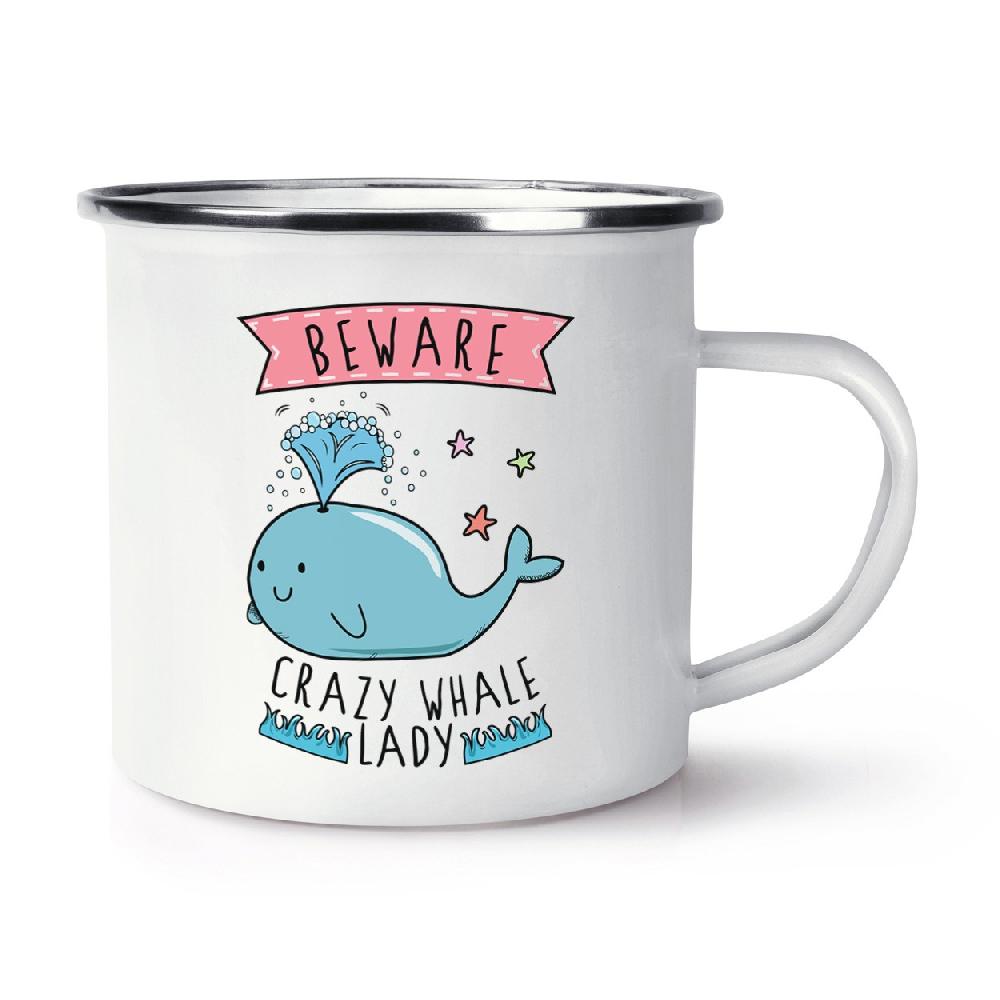 gift base Beware Crazy Whale Lady Retro Enamel Mug Cup