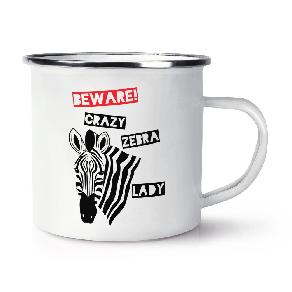 gift base Beware Crazy Zebra Lady Retro Enamel Mug Cup