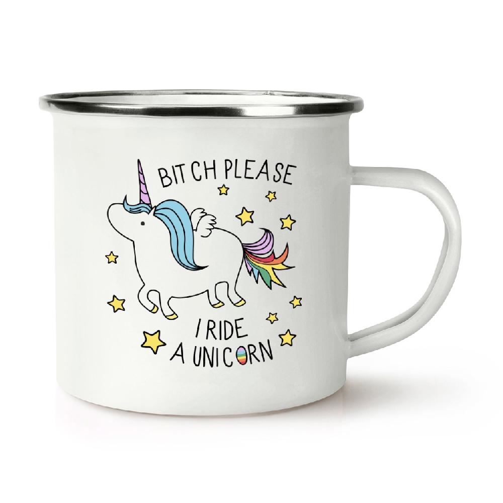 gift base Bitch Please I Ride A Unicorn Retro Enamel Mug Cup