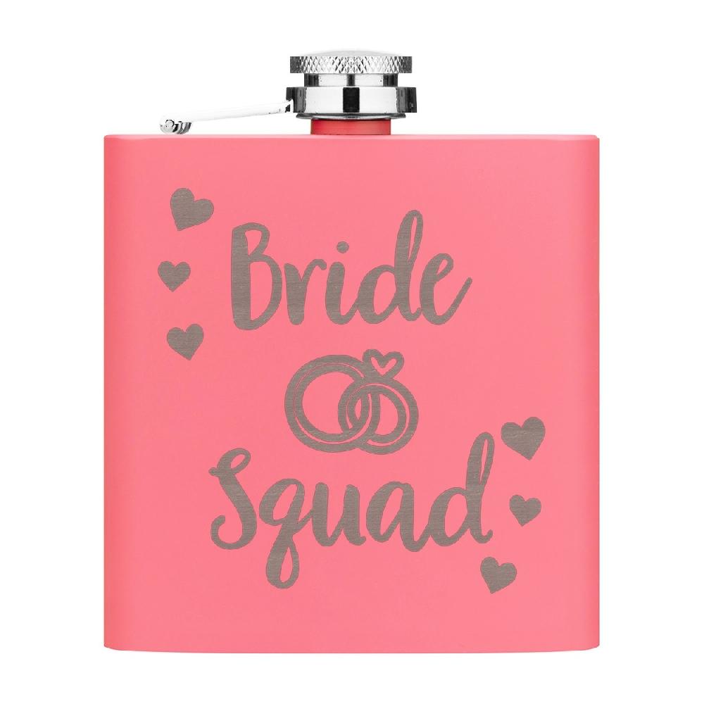 gift base Bride Squad 6oz Hip Flask Matte Pink Stainless Steel Wedding Custom Hen Do