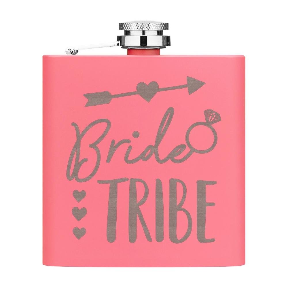 gift base Bride Tribe 6oz Hip Flask Matte Pink Stainless Steel Wedding Custom Hen Do