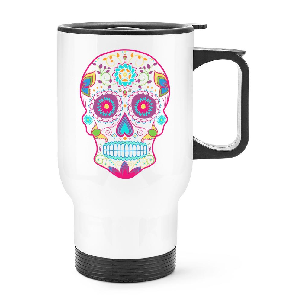 gift base Colourful Sugar Skull Travel Mug Cup With Handle