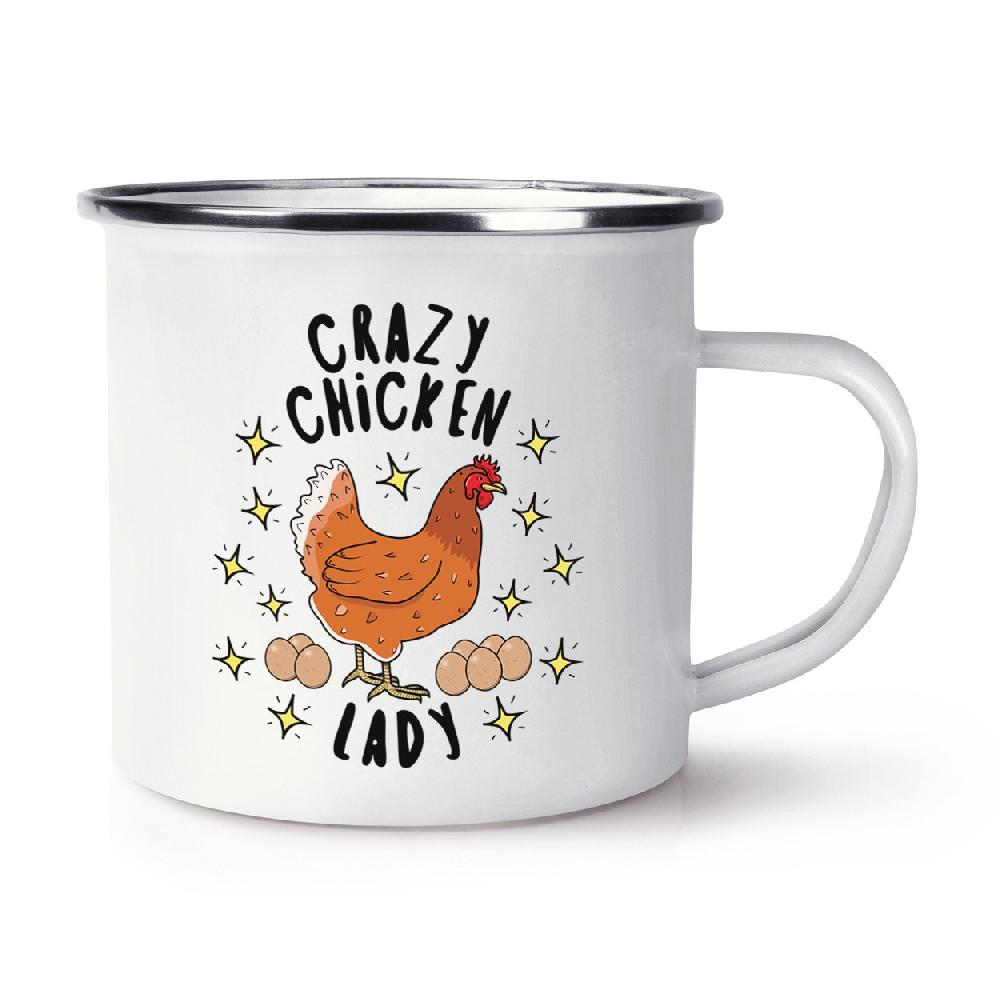 gift base Crazy Chicken Lady Stars Retro Enamel Mug Cup
