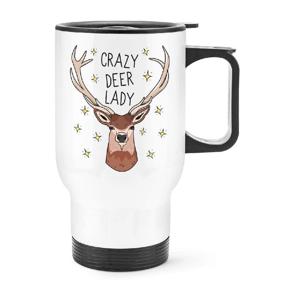 gift base Crazy Deer Lady Travel Mug Cup With Handle