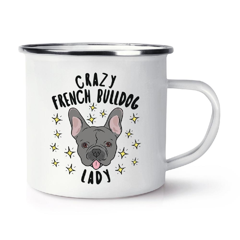 gift base Crazy French Bulldog Lady Stars Retro Enamel Mug Cup