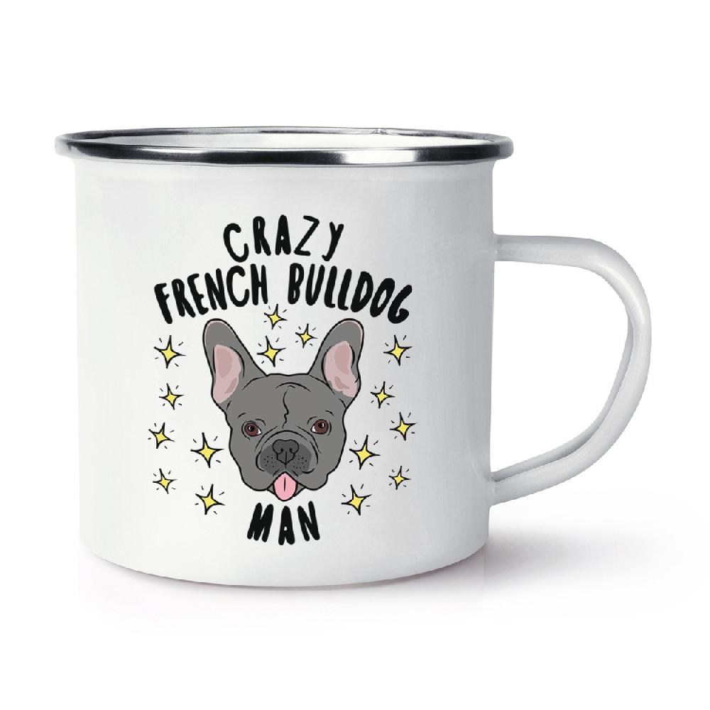 gift base Crazy French Bulldog Man Stars Retro Enamel Mug Cup